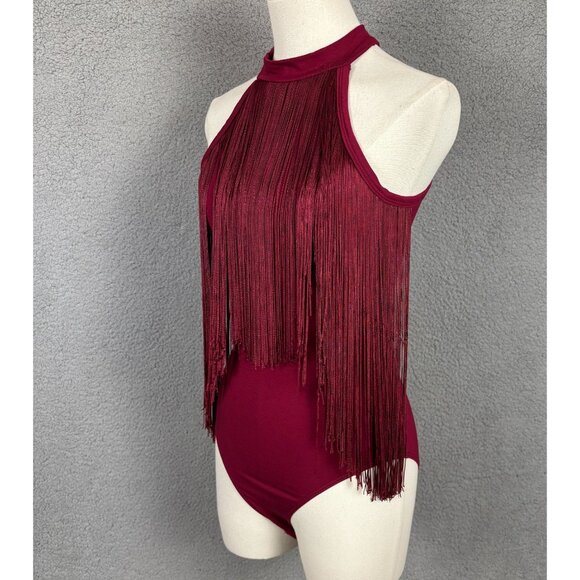 Verdusa Sleeveless Burgundy Fringe Bodysuit Halter Neck Size Small NWT's - Picture 4 of 8